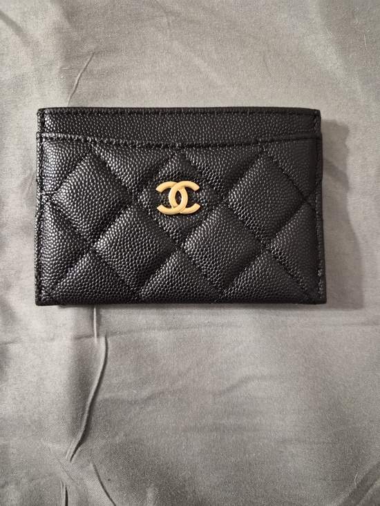 CHANEL Handbags - Chanel Black Quilted Card Holder with Gold CC Logo